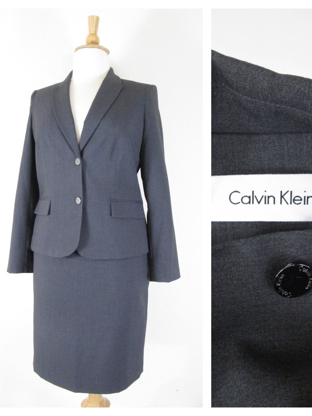 Calvin Klein Plus Size Solid Dark Gray Skirt Suit Size 14 Formal Business Career